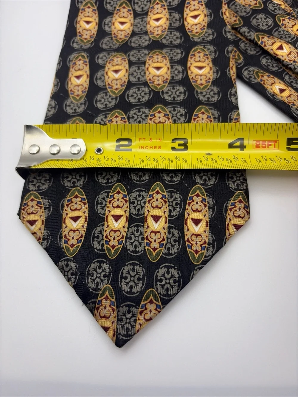 Lands’ End 100% Silk Men’s Black Geometric Print Necktie Made In USA